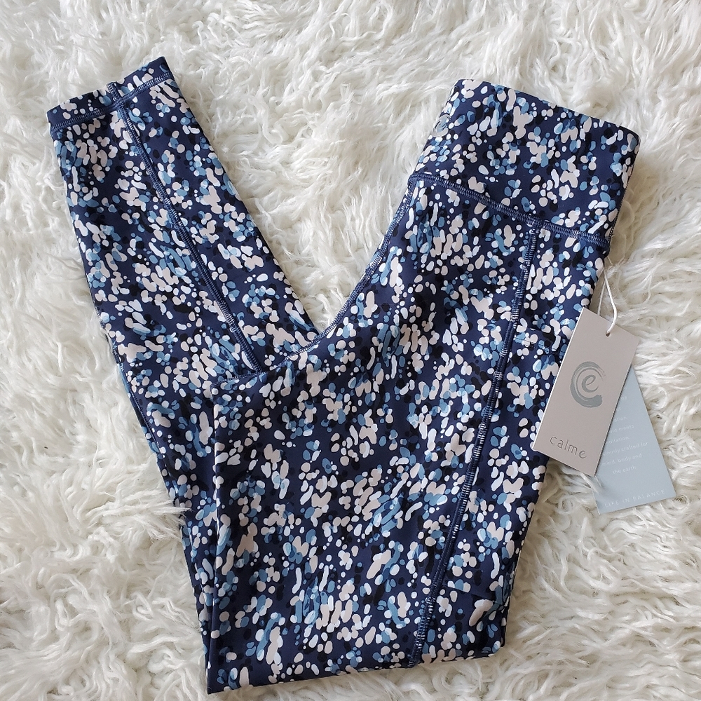Calme By Johnny Was Endurance High Waist Legging 7/8 Multi Blue Pockets $118